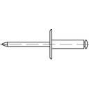 'Egy hosszú szárú és széles fejű vakszegecs rajza, amelyet jellemzően anyagrészek összekapcsolására használnak.'