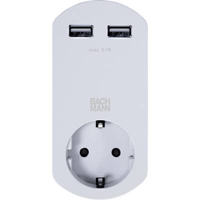 Bachmann 919.024 USB-s töltőkészülék 3680 W Aljzat dugó Kimeneti áram (max.) 3400 mA Kimenetek száma: 2 x USB 