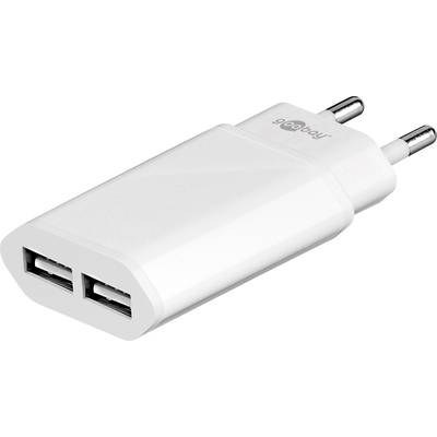 Goobay Slim USB-s töltőkészülék  Aljzat dugó Kimeneti áram (max.) 2400 mA Kimenetek száma: 2 x USB 2.0 alj, A típus 
