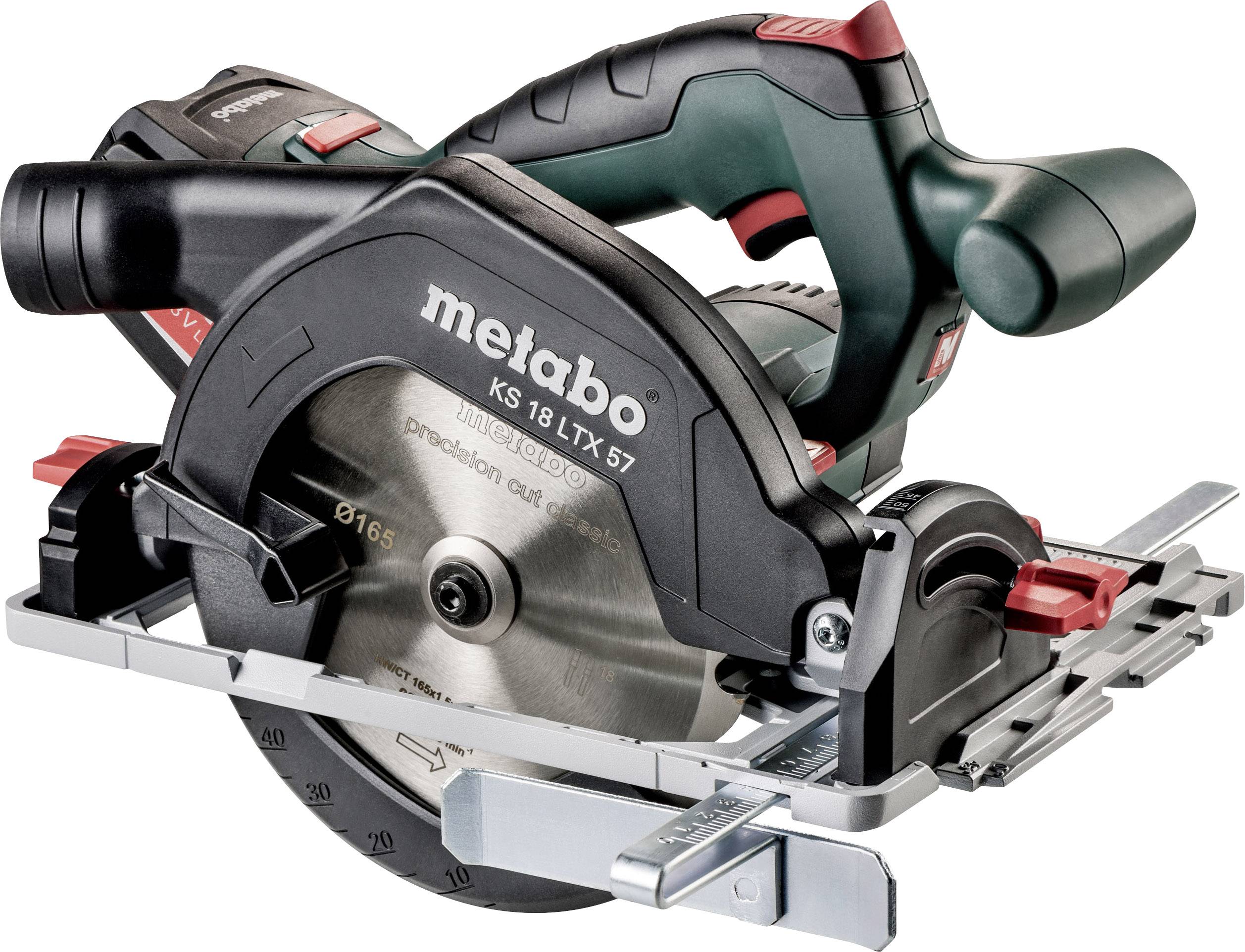 Metabo KS 18 LTX 57 Akkus kézi körfűrész Vágási mélység max. (90°) 57 mm 2. akkuval, Töltővel, párhuzamos ütközővel 5.2 Ah