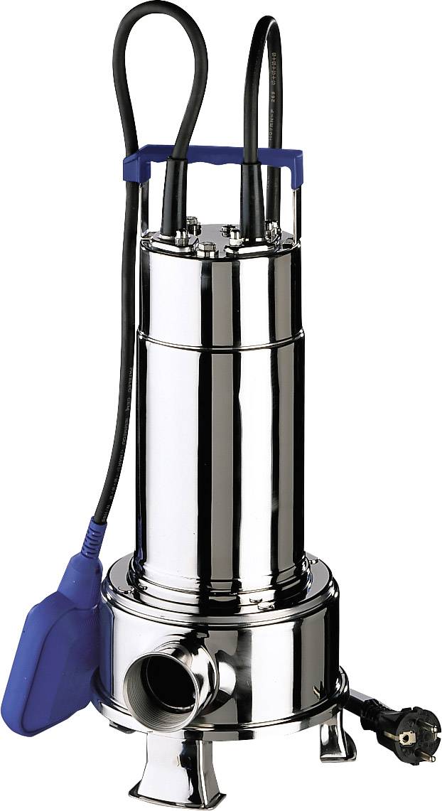 Egy ezüstszínű, kék fogantyúkkal és kábelekkel ellátott fém vízpumpa, amely folyadékátviteli rendszerekhez alkalmas.