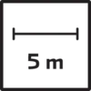 Fekete négyzet fehér '5 m' felirattal, amely távolságjelölőként szolgál.