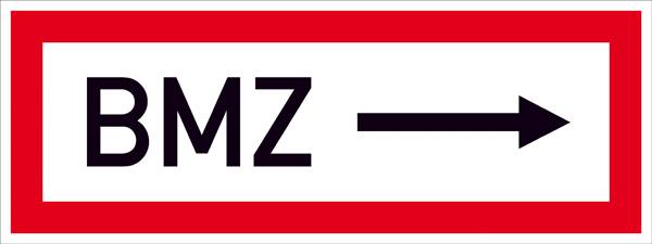 'BMZ feliratú tábla egy fekete nyíllal, amely jobbra mutat.'