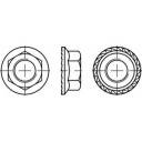 Műszaki rajz egy hatszögű anyacsavar három nézetben: elölnézet, oldalnézet és felülnézet. Méretezés és dimenziók jelölése.