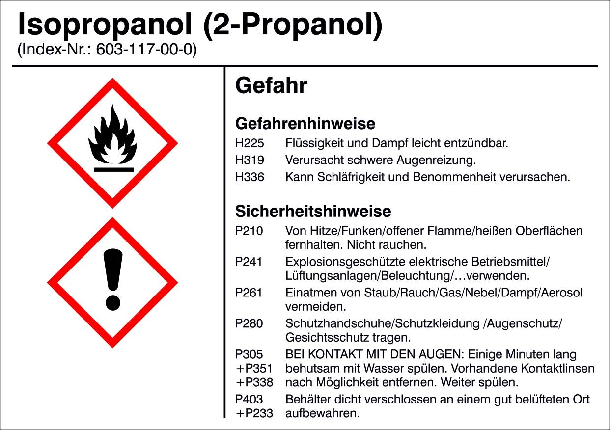 SafetyMarking 21.B1200.11 Veszélyes anyag etikett G011 Izopropanol (2-propanol) Öntapadó fólia (Sz x Ma) 105 mm x 74 mm 1 db