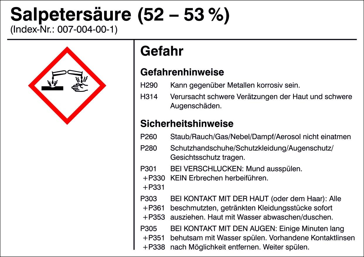 SafetyMarking 21.B1200.17 Veszélyes anyag etikett G017 Salétromsav (52-53%) Öntapadó fólia (Sz x Ma) 105 mm x 74 mm 1 db