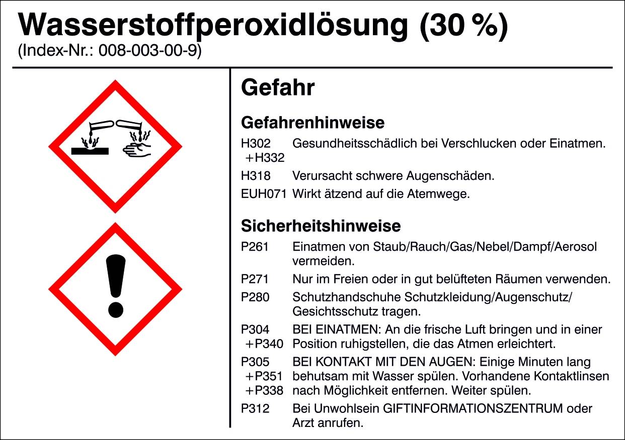 SafetyMarking 21.B1200.21 Veszélyes anyag etikett G021 Hidrogén-peroxid oldat (30%) Öntapadó fólia (Sz x Ma) 105 mm x 74 mm 1 db