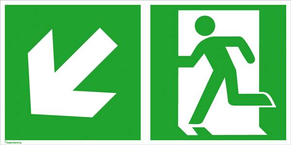 Menekülési útvonal tábla Fólia Vészkijárat balra, irány balra lefelé SafetyMarking 38.3044 (Sz x Ma) 300 mm x 150 mm ISO 7010 1 db