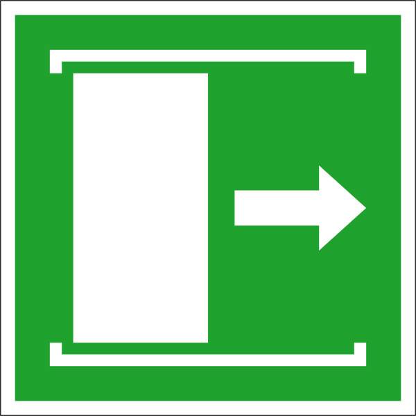 Menekülési útvonal tábla Fólia A tolóajtó jobbra nyílik SafetyMarking 38.A2082 (Sz x Ma) 100 mm x 100 mm ISO 7010 1 db