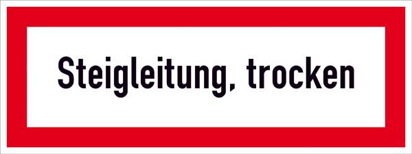 Fekete feliratú tábla fehér háttérrel, piros kerettel, rajta a "Felszálló vezeték, száraz" szöveg.