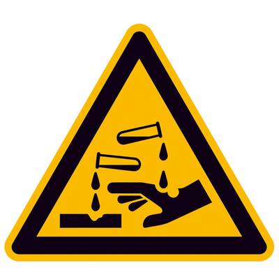 Figyelmeztető tábla Maró hatású anyagok Alumínium 100 mm ISO 7010 SafetyMarking 11.A8110 1 db