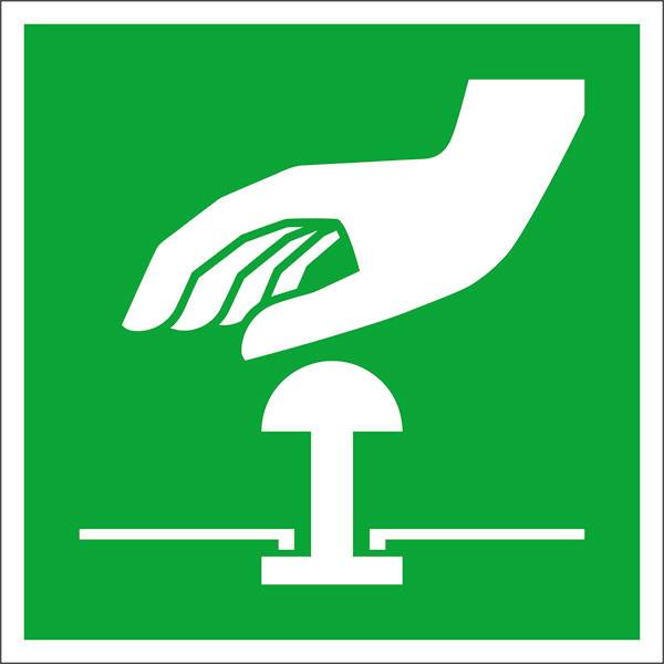 Menekülési útvonal tábla Fólia Vészleállító gomb  SafetyMarking 38.A2097 (Sz x Ma) 100 mm x 100 mm   ISO 7010 1 db
