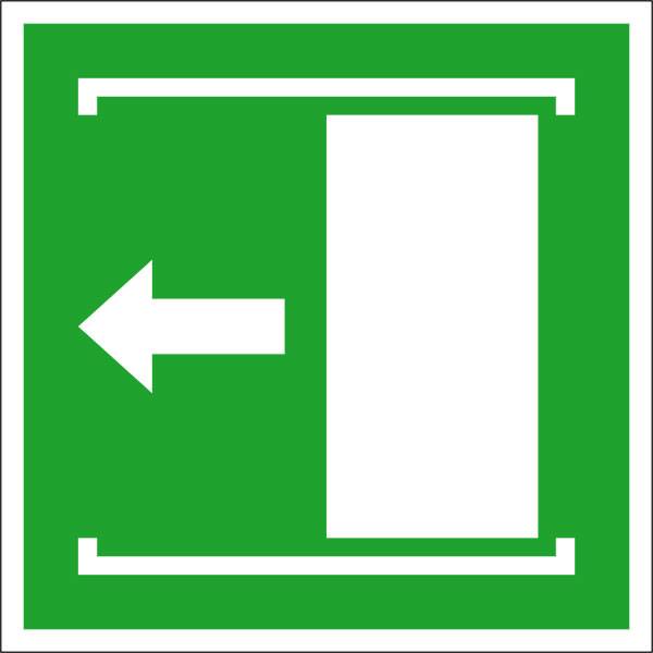 Menekülési útvonal tábla Fólia A tolóajtó balra nyílik SafetyMarking 38.A2085 (Sz x Ma) 100 mm x 100 mm ISO 7010 1 db