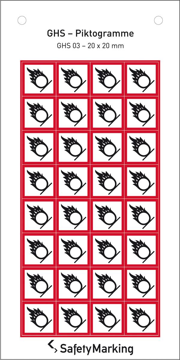 SafetyMarking 30.B1017 GHS veszély piktogramm 03 Láng körben Öntapadó fólia (Sz x Ma) 20 mm x 20 mm    32 db