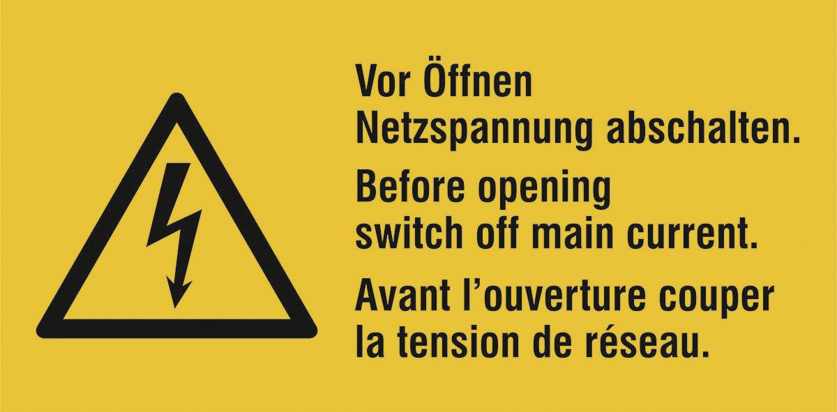 Figyelmeztető kombi tábla Figyelem! Öntapadó fólia (Sz x Ma) 65 mm x 32 mm ISO 7010 SafetyMarking 30.0647 6 db