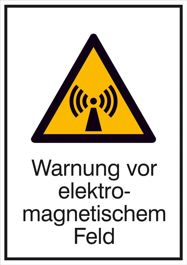 Figyelmeztető tábla: Elektromágneses mező veszélye