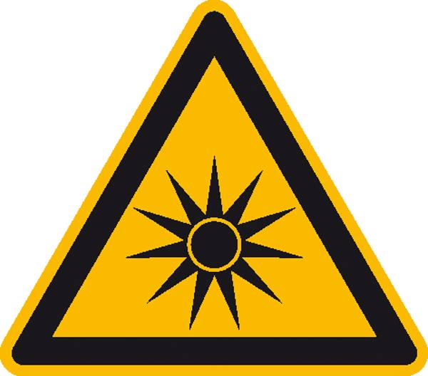 Figyelmeztető tábla Optikai sugárzás Öntapadó fólia 200 mm ISO 7010 SafetyMarking Warnschild 21.1079 1 db