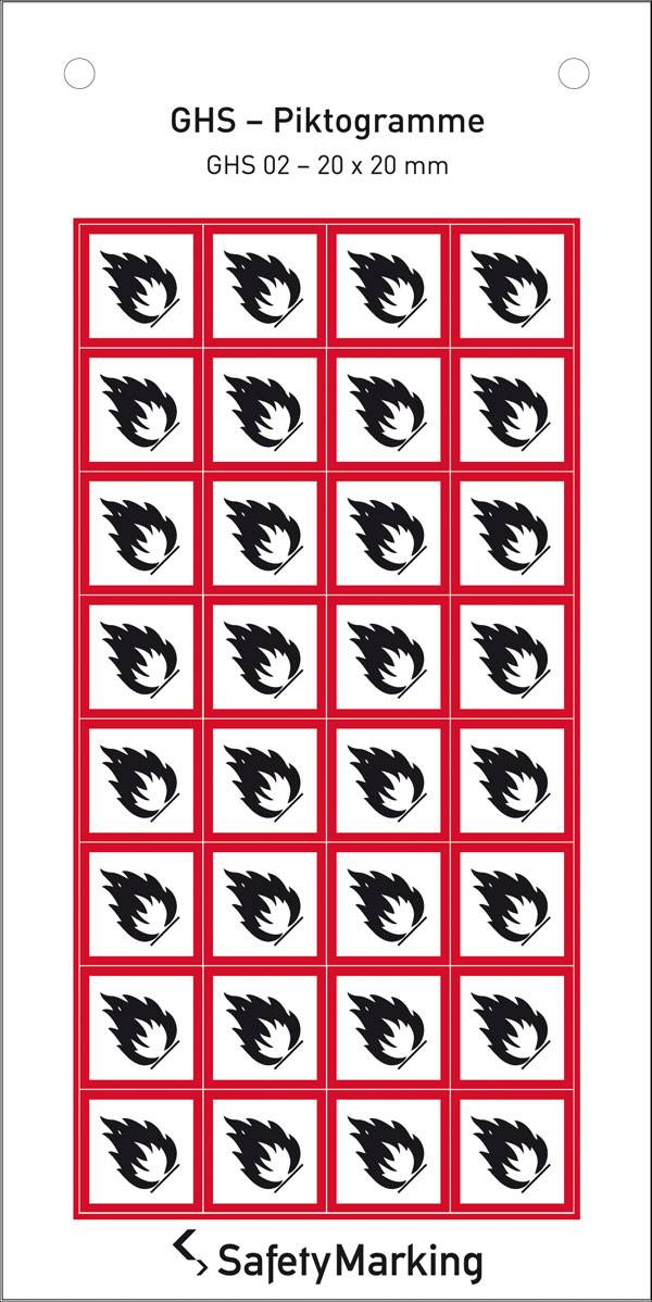 SafetyMarking 30.B1013 GHS veszély piktogramm 02 Láng Öntapadó fólia (Sz x Ma) 20 mm x 20 mm 32 db