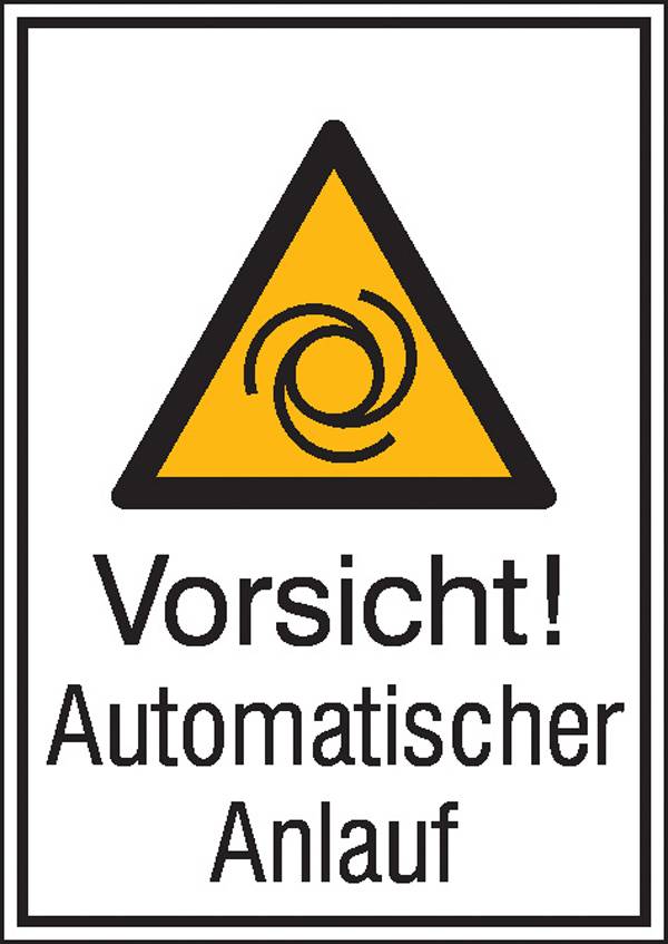 Figyelmeztető kombi tábla Vigyázat! Automatikus indulás Alumínium (Sz x Ma) 131 mm x 185 mm ISO 7010 SafetyMarking Warnkombischild 11.0455 1 db
