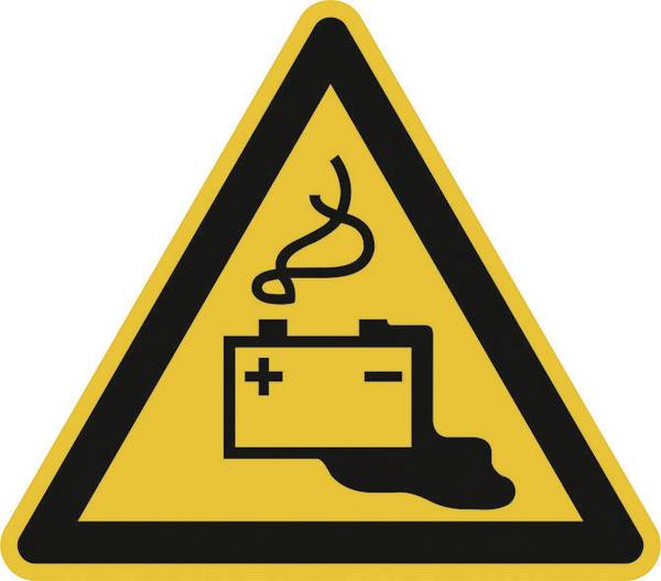 Figyelmeztető tábla Az akkumulátorok töltése általi veszélyek Öntapadó fólia   200 mm ISO 7010 SafetyMarking Elektrokennzeichnungsschild 21.0250 1 db
