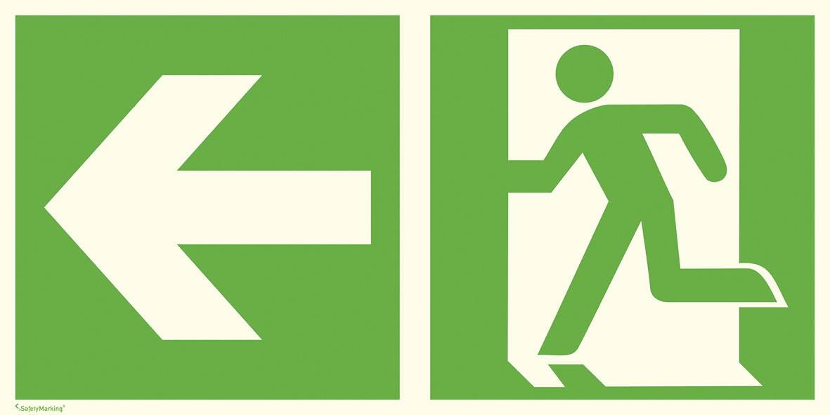 Menekülési útvonal tábla Alumínium Vészkijárat balra, irány balra SafetyMarking 15.0088 (Sz x Ma) 300 mm x 150 mm ISO 7010 1 db