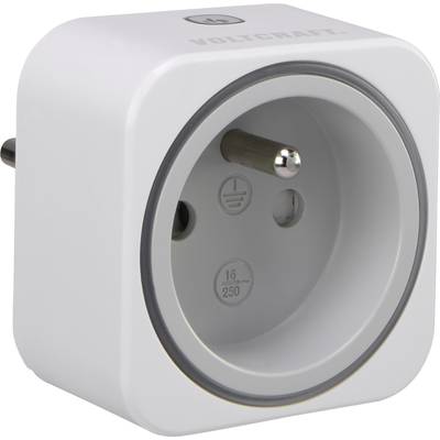Fehér négyzet alakú adapter dugó, egy kerek nyílással EU-s csatlakozók számára, 16A és 250V teljesítményre alkalmas, Voltcraft márka.
