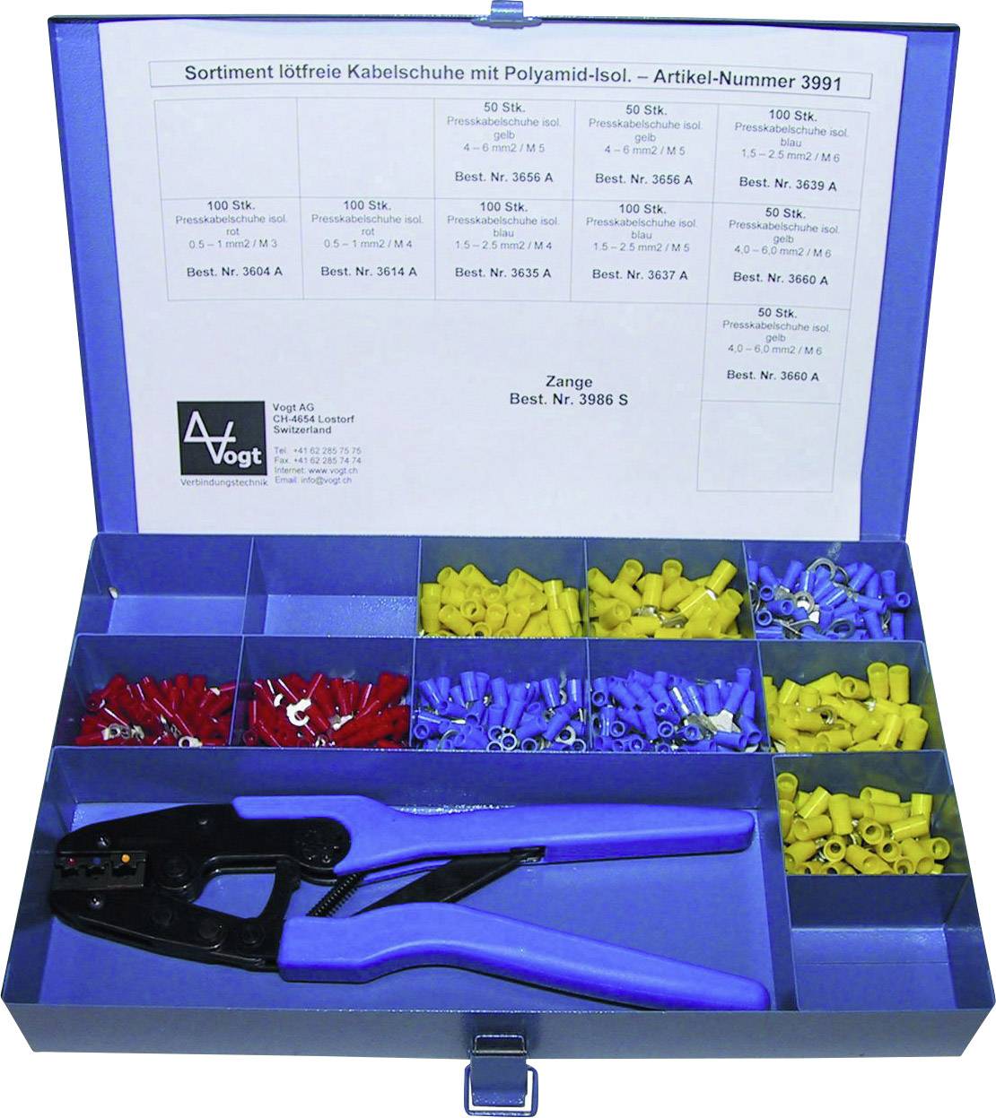 Vogt Verbindungstechnik 3991 Gyűrűs kábelsaru készlet 0.50 mm² - 6 mm² Piros, Kék, Sárga 1001 db