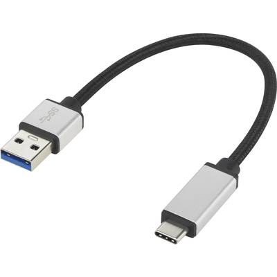 USB 3.1 kábel, 1x USB 3.0 dugó A - 1x USB C dugó, 0,15 m, fekete/ezüst, Renkforce