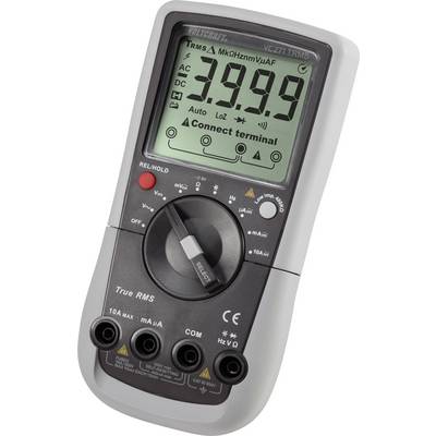 Egy szürke multiméter, 'Voltcraft VC271' modell. A kijelzőn '3.99' látható, gombok és kapcsolók feszültség, áramerősség és ellenállás méréséhez.