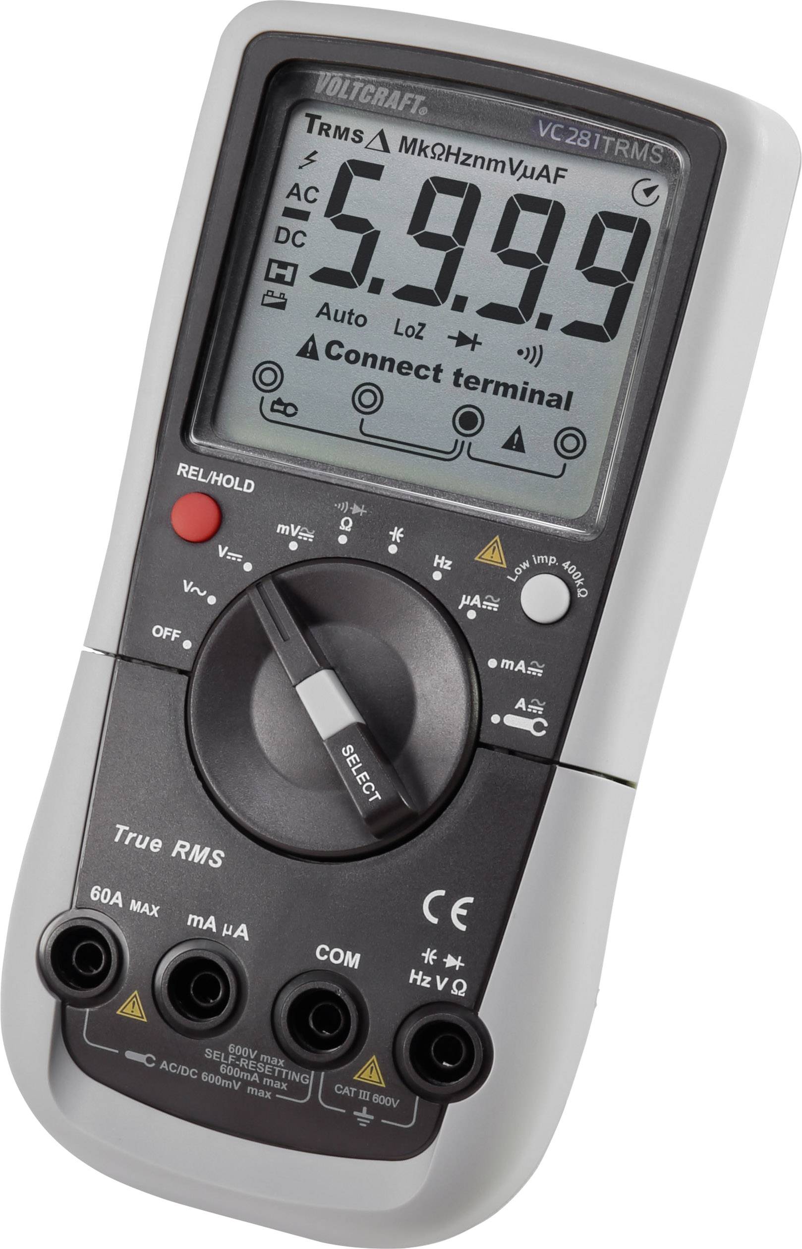 Digitális kézi multiméter lakatfogó adapterrel CAT III 600 V kijelző (digitek): 6000 VOLTCRAFT VC281-15