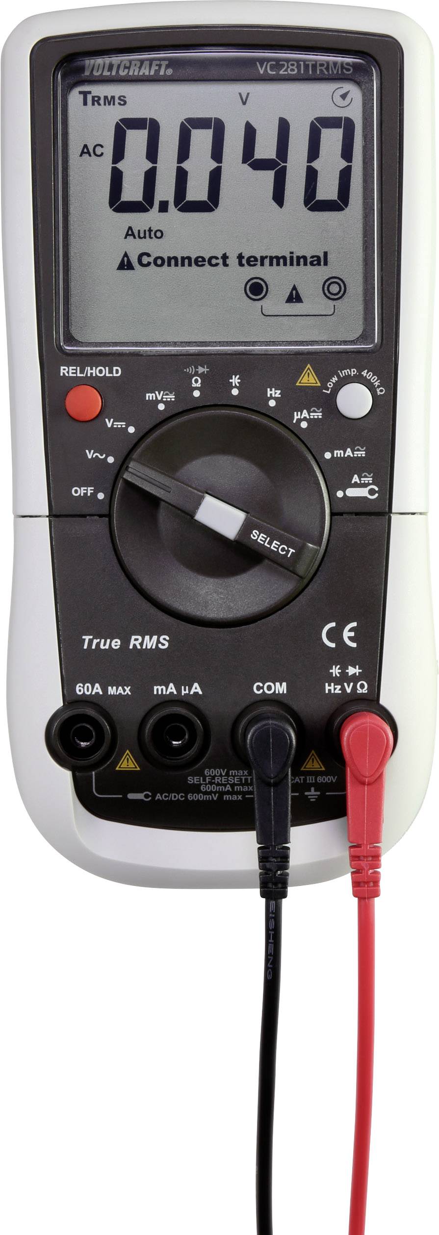 Digitális kézi multiméter lakatfogó adapterrel CAT III 600 V kijelző (digitek): 6000 VOLTCRAFT VC281-18