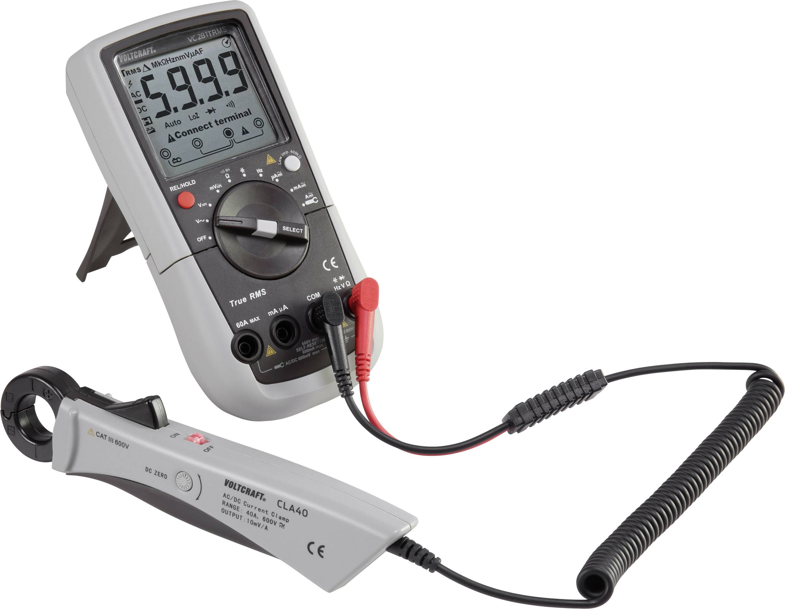 Digitális kézi multiméter lakatfogó adapterrel CAT III 600 V kijelző (digitek): 6000 VOLTCRAFT VC281-19