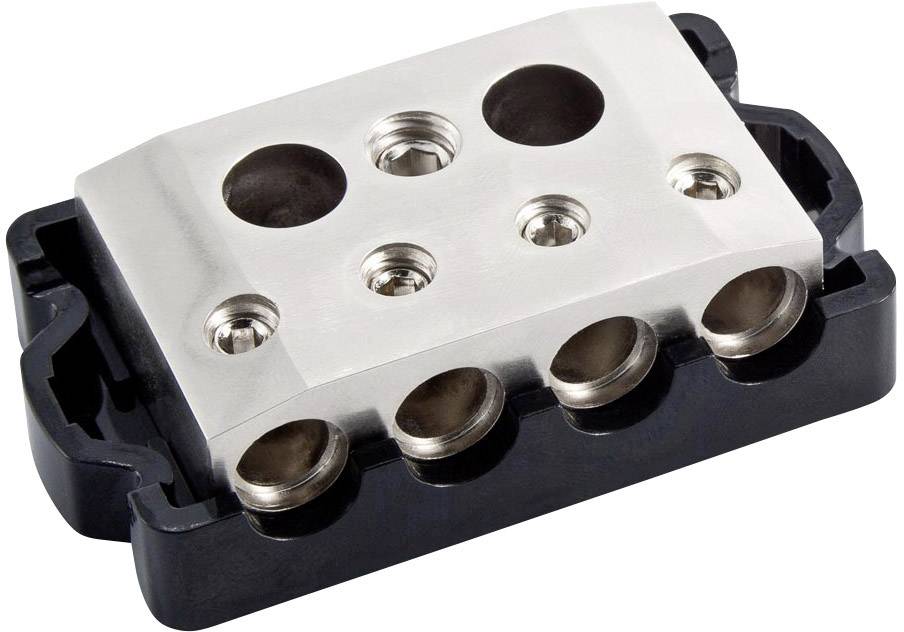 Egy ezüstszínű mechanikai alkatrész több kerek nyílással és csavarmenetes résszel, amely egy fekete alapzatra van szerelve.