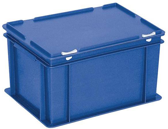 Kék, téglalap alakú műanyag tároló fedéllel, tárolásra és rendszerezésre alkalmas.