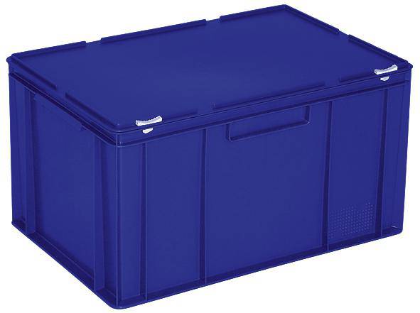 Kék tárolódoboz fedéllel, téglalap alakú, műanyagból, alkalmas tárgyak tárolására vagy szállítására.