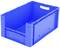 Egy téglalap alakú, kék műanyag doboz nyitott fogantyúkkal az oldalán. Alkalmas tárolásra vagy szállításra.