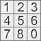 Egy 3x3-as billentyűzet a 1-től 9-ig terjedő számokkal és a 0-val középen alul.
