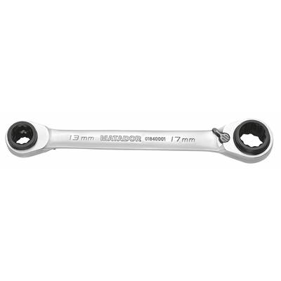 'Matador márkájú, racsnis dupla gyűrűskulcs, 13 mm és 17 mm végekkel, precíziós munkákhoz alkalmas.'