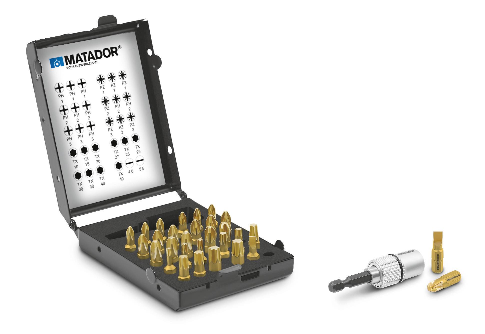 Matador Schraubwerkzeuge 70500002 Bit készlet Hatlap, Kereszthornyú Phillips, Egyeneshornyú, Kereszthornyú Pozidriv, TORX