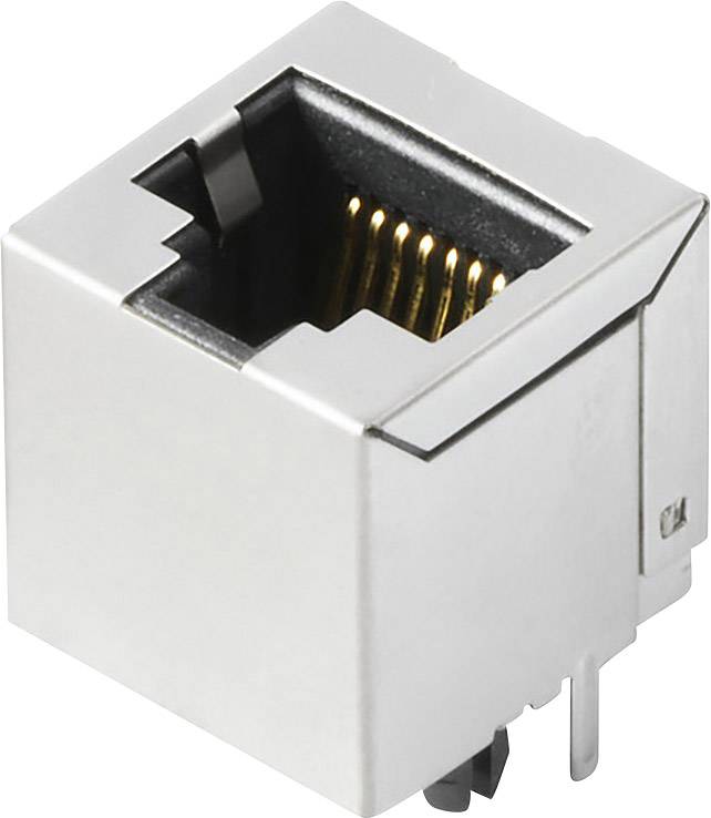Egy fém Ethernet csatlakozó, amelynek arany érintkezői világosan láthatók. Hálózati kapcsolatok létesítésére használják.