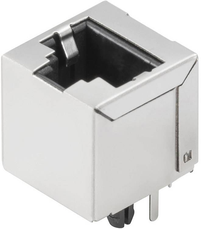 Fém csatlakozóaljzat, négyzet alakú, hálózati csatlakozásokhoz alkalmas, jellegzetes RJ45 felépítéssel, felülnézeti kép.