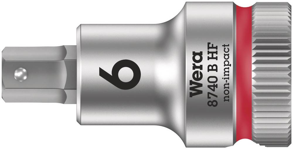 'Wera 8740 B HF' dugókulcs piros gyűrűvel, 6-os méret. Fémből készült, nem ütő jellegű alkalmazásokhoz alkalmas.