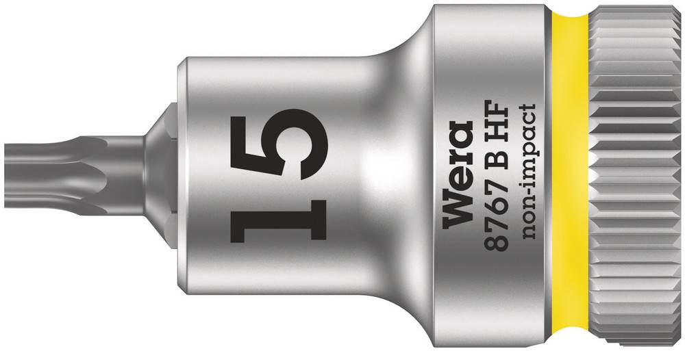 Wera 8767 B HF bithorog, 15-ös méret, sárga gyűrűvel és 'non-impact' felirattal.