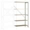 Egy stabil fémpolc öt fapolccal. Baloldalt látható egy szaggatott kontúr, amely egy további, tükörképszerű polcrész körvonalát mutatja.