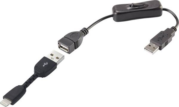 Renkforce USB kábel USB 2.0 USB-A dugó, Apple Lightning dugó 0.30 m Fekete Be-/kikapcsolóval, aranyozott érintkező RF3346622