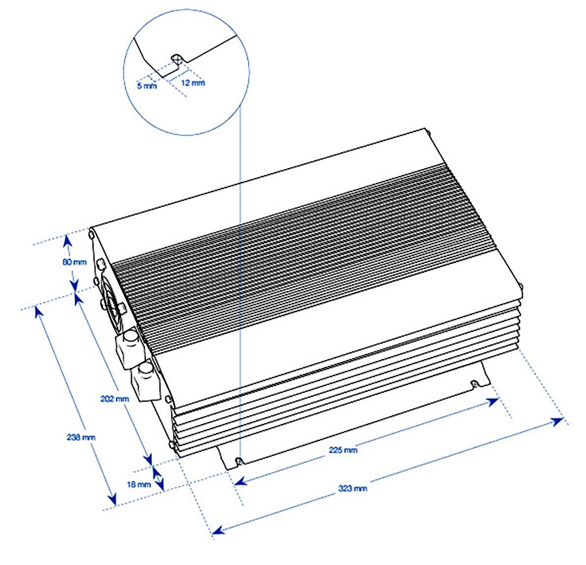 Egy műszaki rajz egy téglalap alakú házról részletes méretekkel: 238 mm szélesség, 325 mm hosszúság, 60 mm magasság.