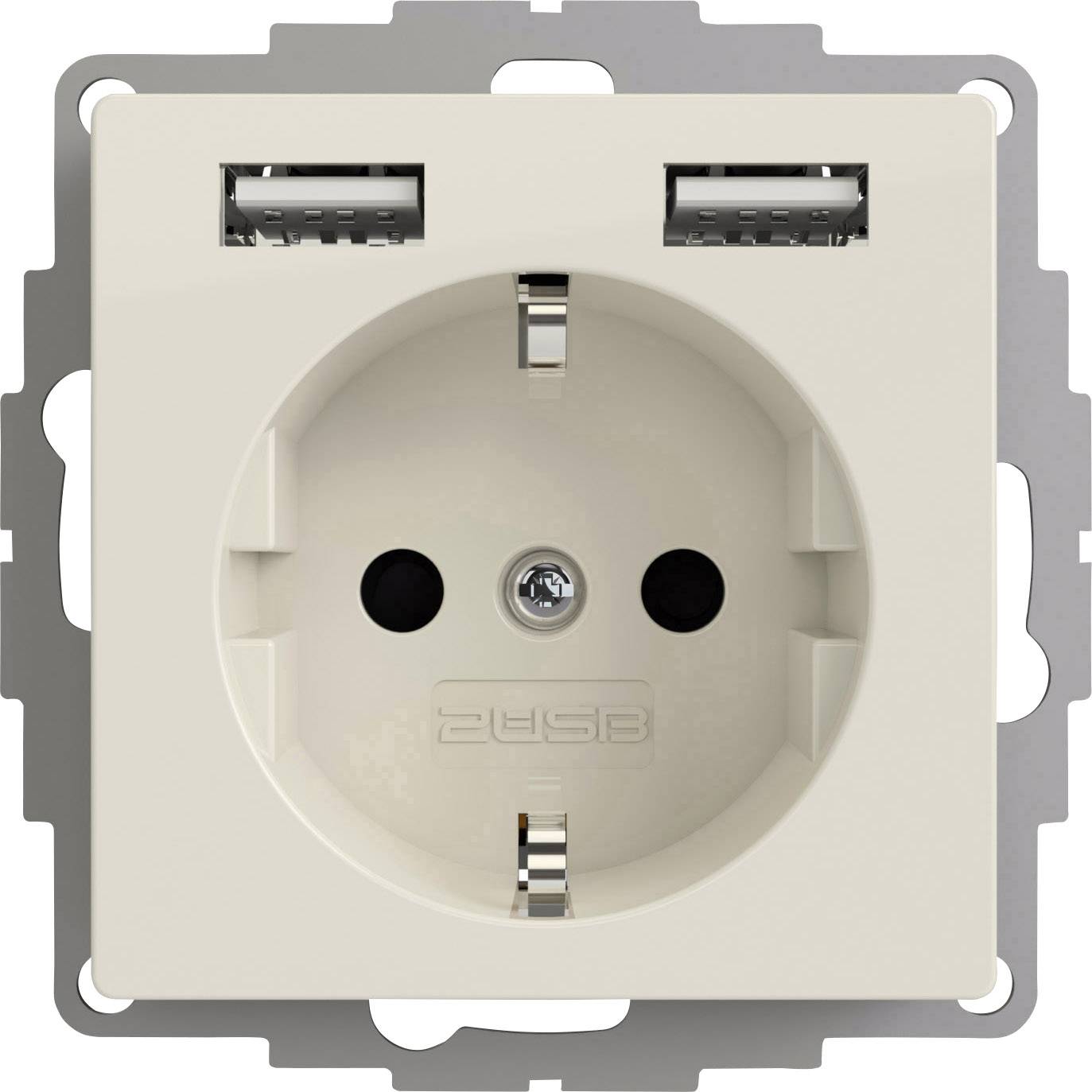 Egy konnector két beépített USB-csatlakozóval felül. A háttér semleges és visszafogott.