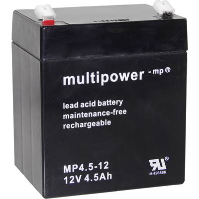 multipower PB-12-4,5-4,8 Ólomakku 12 V 4.5 Ah Ólom-vlies (AGM) (Sz x Ma x Mé) 90 x 107 x 70 mm 4,8 mm-es laposérintkezős