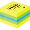 Egy rakás színes Post-it-cetli sárga, kék és zöld lapokkal, amelyeken felül a 'Post-it' logó látható.