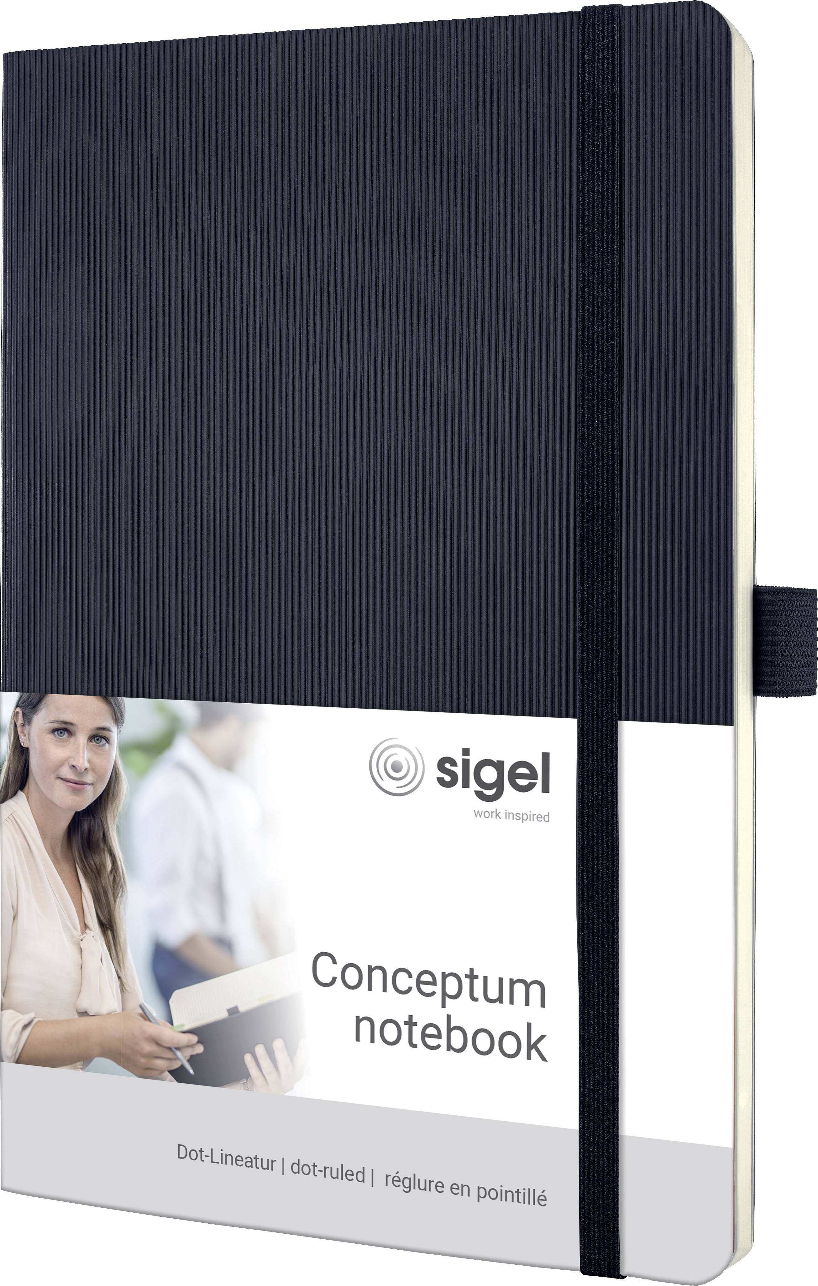 Sigel CONCEPTUM® CO309 Jegyzettömb Pontozott vonalzás (pontozott kockás) Fekete Lapok száma: 97 DIN A5